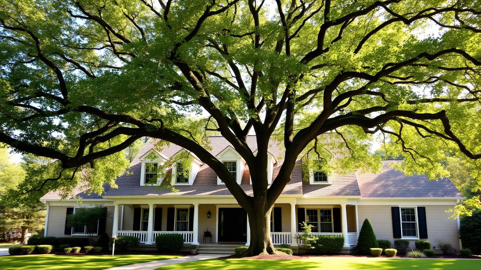 Bethesda Maryland colonial home with mature tree canopy and architectural shingle roof